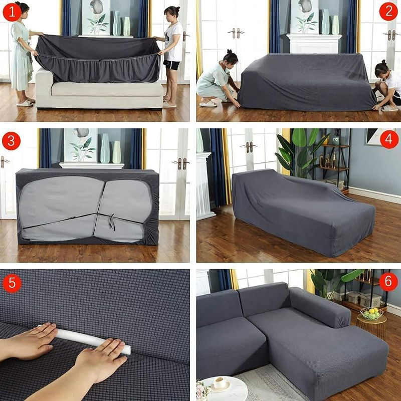 Photo 3 of (NON-REFUNDABLE) Sectional Sofa Stretch Slipcover Living Room Dogs Pets, Washable Durable Furniture Protecto SINGLE Grey