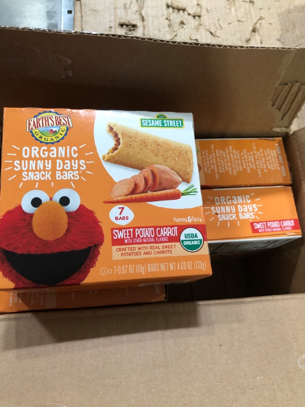 Photo 2 of **BEST BY JUL 30 24 NON REFUNDABLE**
Earth's Best Organic Kids Snacks, Sesame Street Toddler Snacks, Organic Sunny Days Snack Bars for Toddlers 2 Years and Older, Sweet Potato and Carrot with Other Natural Flavors, 7 Bars per Box (Pack of 6)