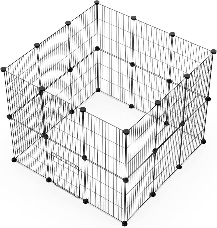 Photo 3 of LANGXUN DIY Small Animal Pet Playpen with Door, Puppy Playpen, Rabbit, Guinea Pig Cages, Kitten Playpen | Indoor & Outdoor Portable Metal Wire Yard Fence,12pcs Pet Panels