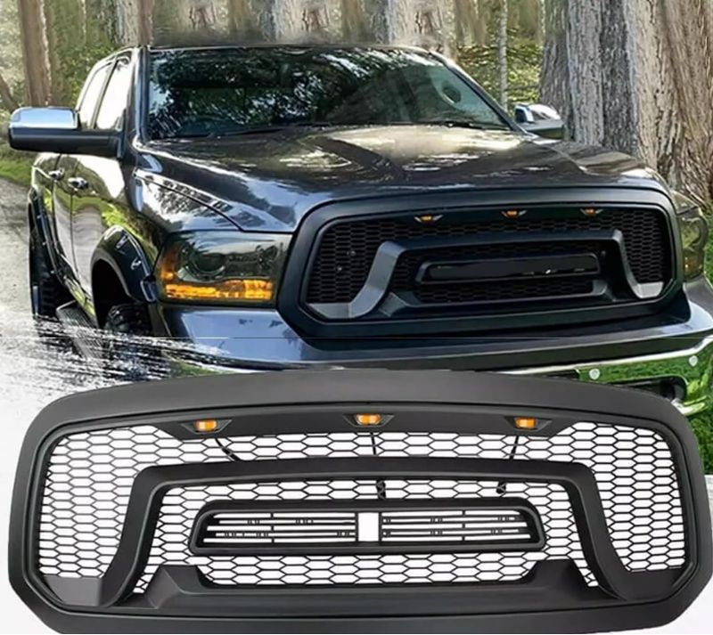 Photo 1 of AOMSAZTO Grille with LED Compatible With Dodge Ram 1500 2013 2014 2015 2016 2017 2018 2019 2020 2021 2022 2023 Front Bumper Hood Mesh Grill Matte Black