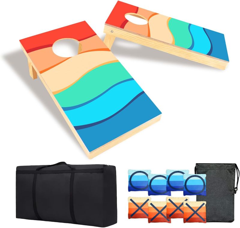 Photo 1 of **MINOR DAMAGE SEE NOTES**
Cornhole Boards Set - Regulation Size 4x2/3x2ft Solid Wood Corn Hole Game Set 