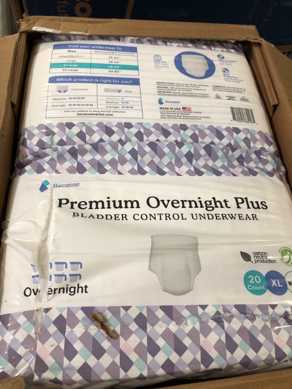 Photo 2 of Because Premium Overnight Plus Pull Up Underwear - Unisex, Absorbs 6 Cups, Soft & Leak-Proof, White, Small-Medium - 80 Count Small/Medium (Pack of 80)