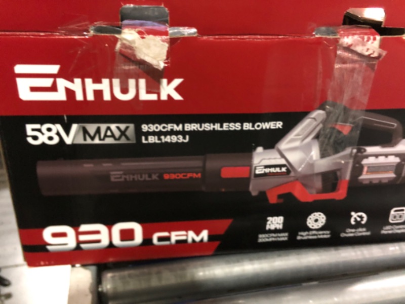 Photo 3 of (NO WORKING BATTERY) Enhulk 58V 930CFM Cordless Leaf Blower with 5.0AH Battery & Charger (LBL1493J)