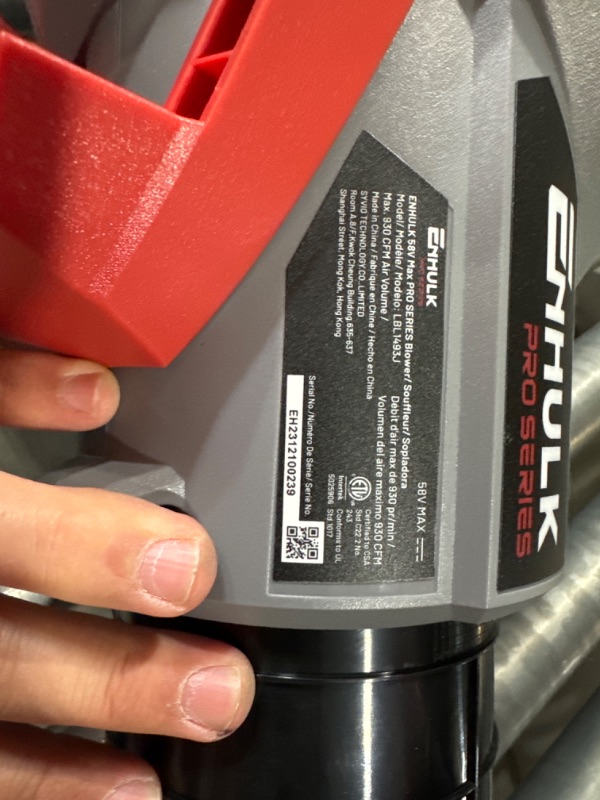 Photo 5 of (NO WORKING BATTERY)**READ NOTES**Enhulk 58V 930CFM Cordless Leaf Blower with 5.0AH Battery & Charger (LBL1493J)