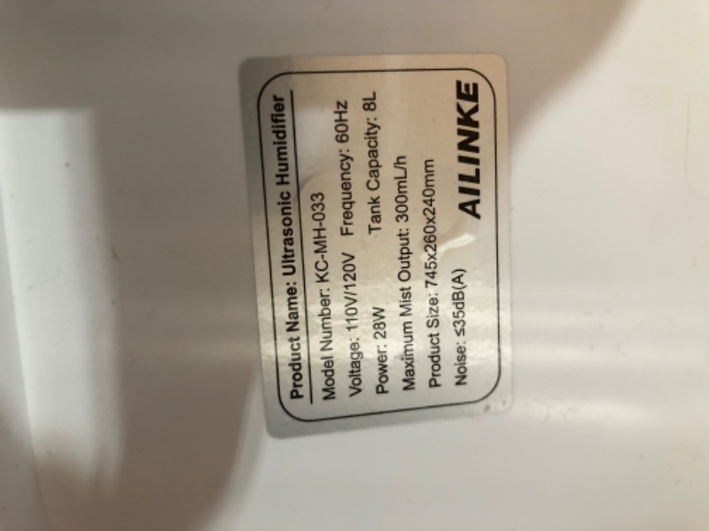 Photo 1 of **PARTS ONLY NON-REFUNDABLE READ NOTES**
Humidifiers for Bedroom, 2.11Gal 8L Quiet Humidifiers for Large Room with Timer, 360°Nozzle, 3 Speed Ultrasonic Cool Mist Humidifier with Humidistat for Baby, Customize humidity for Home Adults Plants White