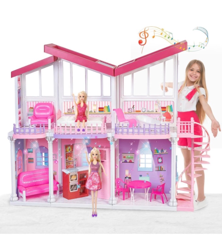 Photo 1 of Large Plastic Dream Doll House, Dollhouse 2024 with Play Kitchen& Big Furnitures? Lights&Music, Playhouse Toys Gifts for 3 to 12 Year Olds Girls Kids Toddlers