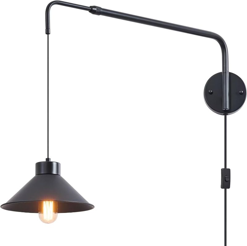 Photo 1 of *** STOCK PHOTO FOR REFERENCE ONLY *** 1-Light Black Plug-In Wall Sconce Lamp with Rotatable Spotlight Shade
