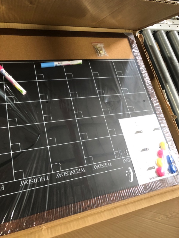 Photo 4 of ***DAMAGE TO CHALKBOARD SURFACE*PICTURED*** 
4 THOUGHT Chalkboard Calendar and Cork Board Combo, 24" x 36"