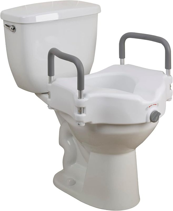 Photo 1 of *** UNKNOWN IF PARTS MISSING *** Drive Medical RTL12027RA 2-in-1 Raised Toilet Seat with Removable Padded Arms, Standard Seat
