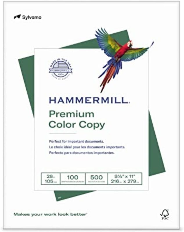 Photo 1 of Hammermill Printer Paper, Premium Color 28 lb Copy Paper, 8.5 x 11 - 1 Ream (500 Sheets) - 100 Bright, Made in the USA, 102467R
