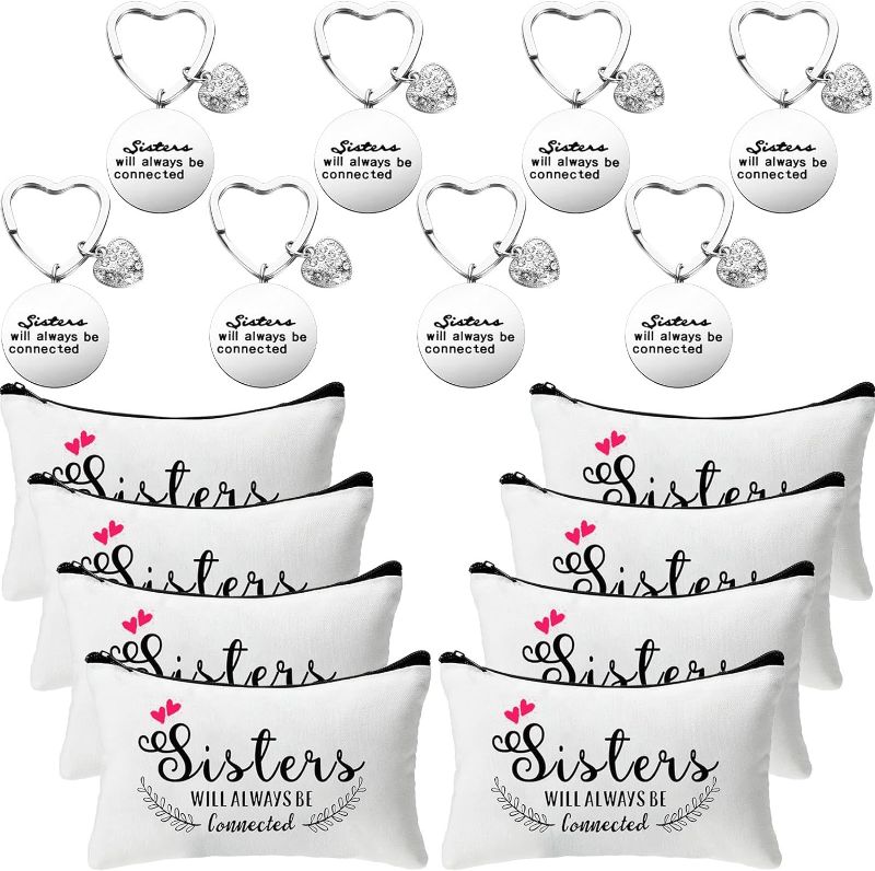 Photo 1 of NON REFUNDABLE BUNDLE OF 2, 16 Pcs Funny Sister Gifts from Sister Side by Side or Miles Apart Sisters Will Always Be Connected by the Heart, Sister Makeup Bag Inspirational Sister Bracelet Friendship Gifts for Sisters