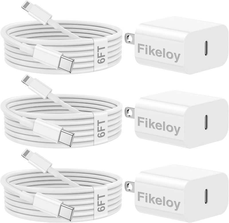 Photo 1 of for iPhone 14 13 12 Fast Charger [MFi Certified] 3 Pack 20W PD USB C Wall Charger with 6FT Fast Charging Cable Compatible with iPhone 14/14 Pro/14 Pro Max/14 Plus/13/12/11/Pro/Pro Max/Mini/Xs, iPad
