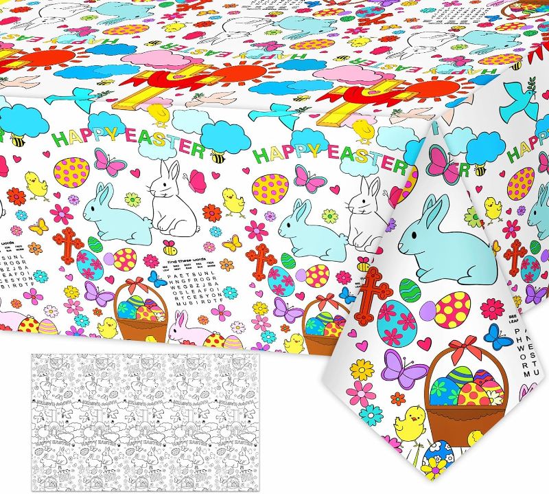 Photo 1 of  (2 PACKS) 47x71 Inch Easter Coloring Tablecloth, Easter Basket Stuffers for kids Easter Giant Coloring Poster Table Cover Easter Crafts Gifts for Toddlers Children Boys Girls Classroom Activity Party Favors
