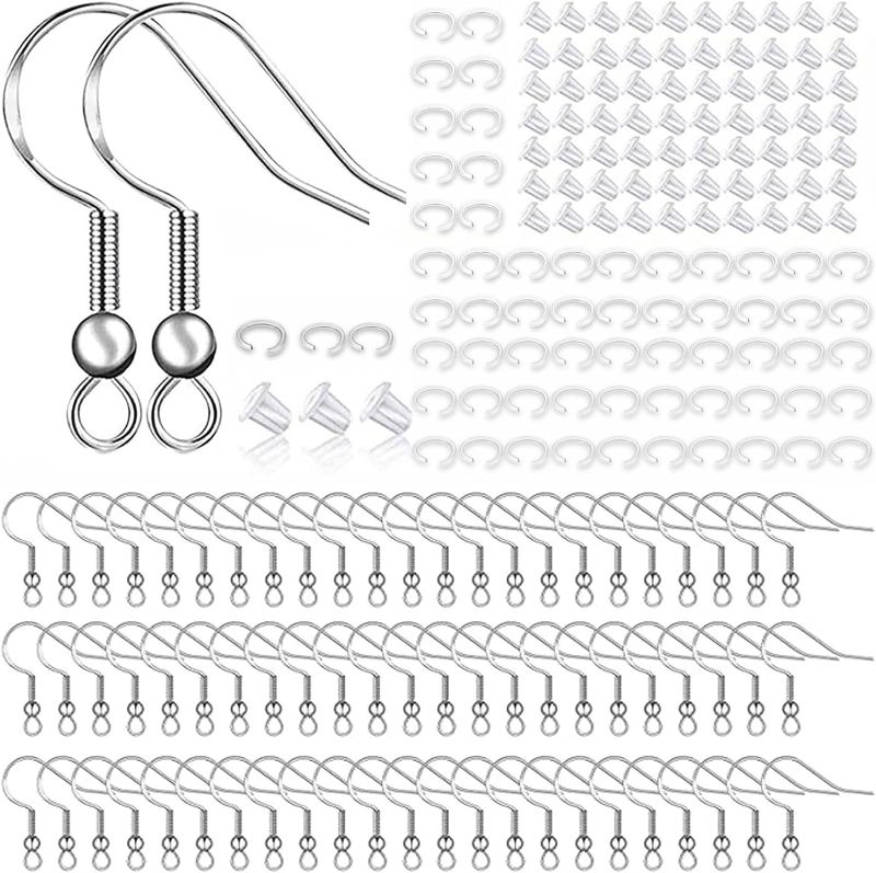 Photo 1 of (2 PACK) CAMRSQTE 600PCS Women DIY Earring Hooks for Jewelry Making Hypoallergenic Ear Backs Kit, Fish Hook Earrings for Jewelry Making Stainless Steel Silver
