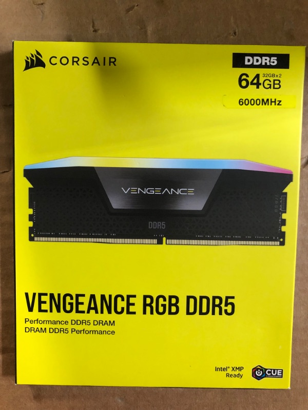 Photo 1 of CORSAIR VENGEANCE RGB DDR5 RAM 64GB (2x32GB) 6000MHz CL40 Intel XMP iCUE Compatible Computer Memory - Black (CMH64GX5M2B6000C40) 64GB (2x32GB) Black