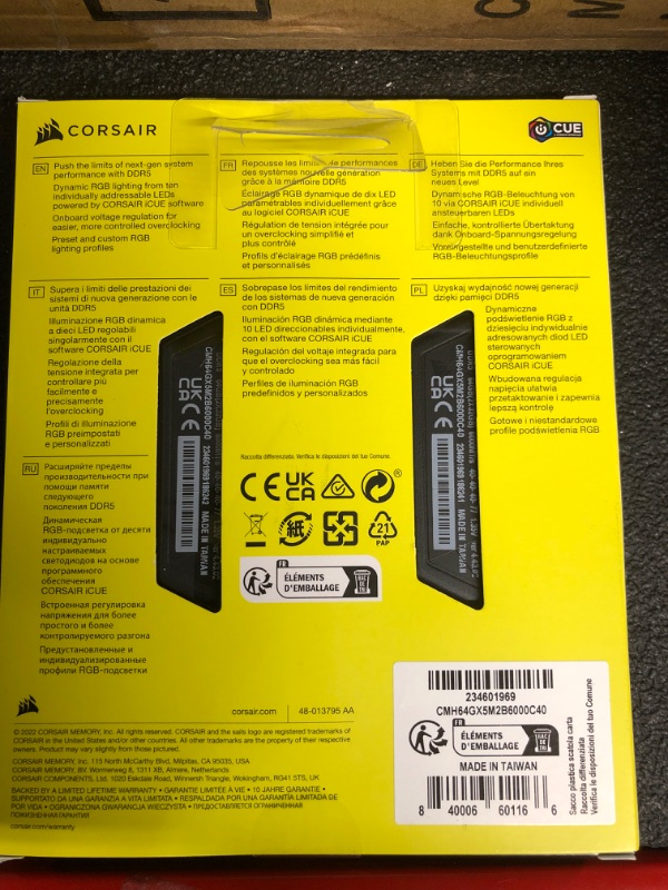 Photo 2 of CORSAIR VENGEANCE RGB DDR5 RAM 64GB (2x32GB) 6000MHz CL40 Intel XMP iCUE Compatible Computer Memory - Black (CMH64GX5M2B6000C40) 64GB (2x32GB) Black