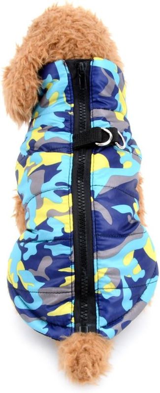 Photo 1 of (2 PACKS) Ranphy Small Dog Camo Jacket with D-Ring Pet Winter Cotton-Padded Coat Water-Resistant Puppy Harness Chihuahua Clothes Blue Size (LARGE)

