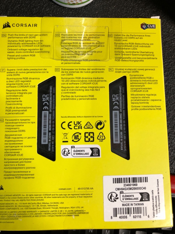 Photo 2 of CORSAIR VENGEANCE RGB DDR5 RAM 64GB (2x32GB) 6000MHz CL40 Intel XMP iCUE Compatible Computer Memory - Black (CMH64GX5M2B6000C40) 64GB (2x32GB) Black