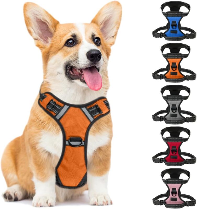 Photo 1 of (2 PACK) 1 SMALL/ 1 MEDIUM Gorilla Grip Comfortable Durable Dog Harness with Handle, Pet Leash Clips on Chest or Back for Walking, Padded Mesh Pets Vest, Adjustable Reflective Straps, Puppy Training, Orange
