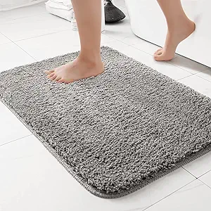 Photo 1 of (2 PACK) EMEMA Bathroom Rugs Non Slip Bath Rug Shaggy Bath Mat Absorbent Bathroom Rug Small Rug Door Mat Inside   16"x 24" Grey