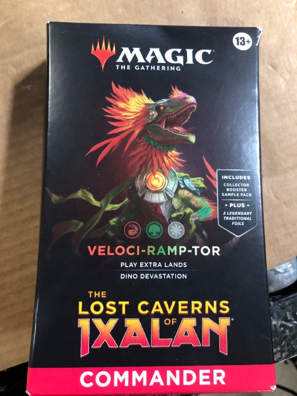 Photo 2 of Magic: The Gathering The Lost Caverns of Ixalan Commander Deck - Veloci-ramp-tor (100-Card Deck, 2-Card Collector Booster Sample Pack + Accessories)