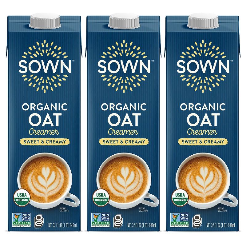 Photo 1 of ***NON-REFUNDABLE- EXP: 10-27-24***SOWN Organic Oat Creamer Sweet & Creamy - Barista Oat Milk Non Dairy Coffee Creamer - Plant Based, Dairy-Free, Vegan, Gluten-Free, Non-GMO, Shelf Stable - 32oz (Pack of 6)