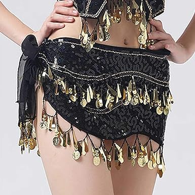 Photo 1 of Kakaco Tassel Sequins Hip Skirt Belly Dance Costume with Coin Party Rave Skirts Fringe Hip Scarf for Women and Girls
