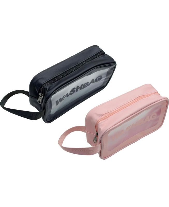 Photo 1 of  (2 PACK) PINK AND BLACK Toiletry Bags Women Portable Travel Wash Bag Female Transparent Waterproof Makeup Storage Pouch Large Capacity Cosmetic Case (Color : Black, Size : 9 * 16 * 26cm)
