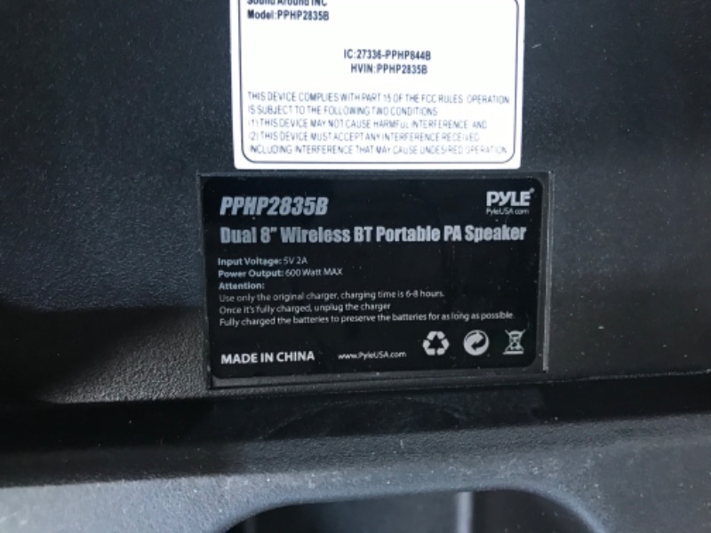 Photo 3 of Pyle Portable Bluetooth PA Speaker System - 600W, PA System w/ Dual 8” Subwoofer 1” Tweeter, Remote