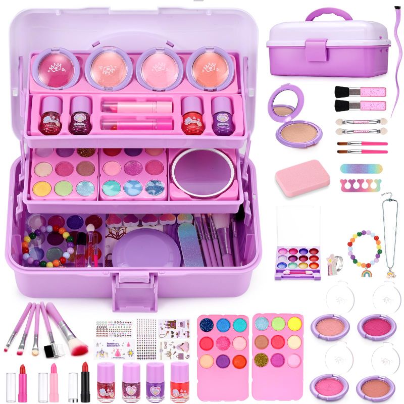 Photo 1 of Anpro Kids Makeup Kit for Girl 5-8, 68 Pcs Safe & Washable Makeup for Girls (Purple) 