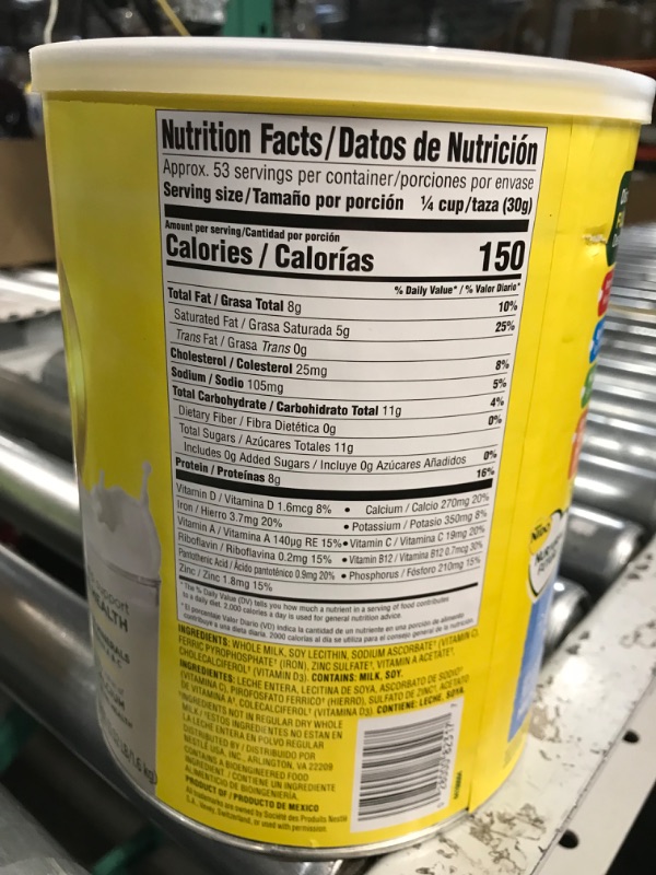 Photo 3 of **NONREFUNDABLE, EXP 4/30/24**
NIDO Fortificada Dry Whole Milk 56.4 oz. Canisters 3.52 Pound (Pack of 1)