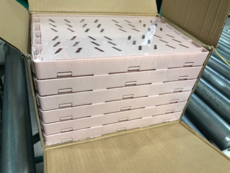 Photo 1 of 6-Pack Plastic Collapsible Storage Crate Desk Organizers Office Organization, 9.8" x 6.5" x 3.8", Hollow Pink