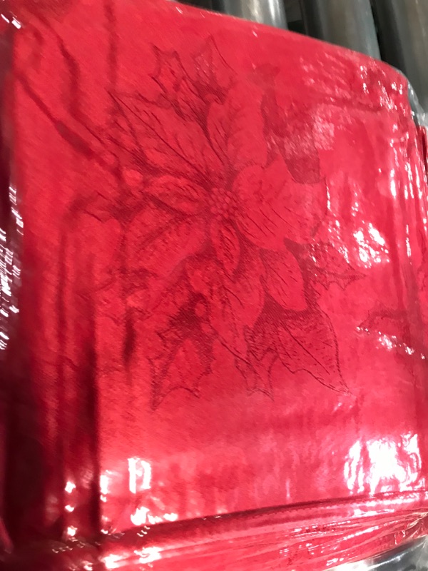 Photo 3 of **NONREFUNDABLE 3 PACK BUNDLE**
ARIDUR Christmas Tablecloth with Poinsettia and Holly Patterns, Red, 60x104 Inch