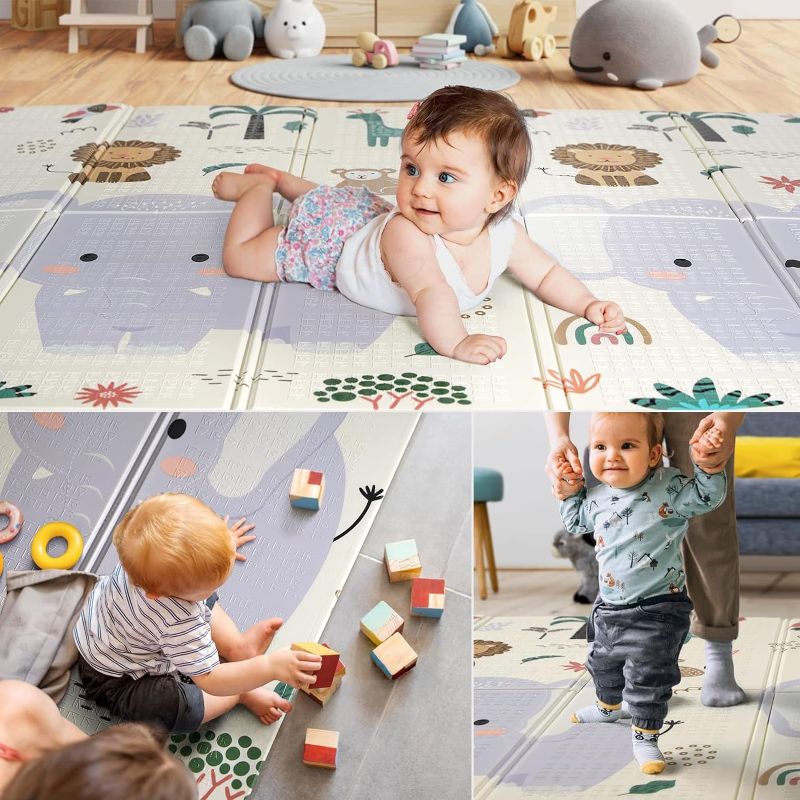 Photo 4 of (READ FULL POST) Baby Play Mat, 79x71 Foldable Play Mat for Baby, Extra Large Non-Toxic Tummy Time and Crawling Mat, Thick Foam Play Mat for Baby, Reversible Portable Baby Floor Mat for Infant, Toddler