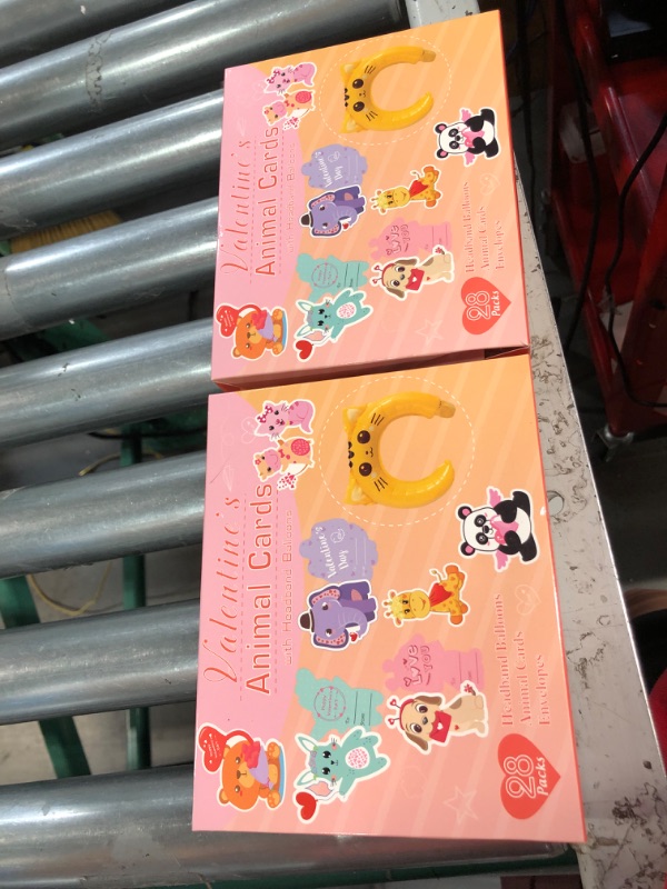 Photo 2 of **NONREFUNDABLE 2 PACK BUNDLE**
Valentines Day Cards For Kids - 28 Valentine Cards + 28 Inflatable Animal Headbands + 28 Gift Envelopes & Tattoos