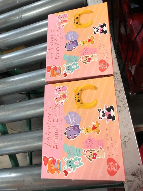 Photo 1 of **NONREFUNDABLE 2 PACK BUNDLE**
Valentines Day Cards For Kids - 28 Valentine Cards + 28 Inflatable Animal Headbands + 28 Gift Envelopes & Tattoos