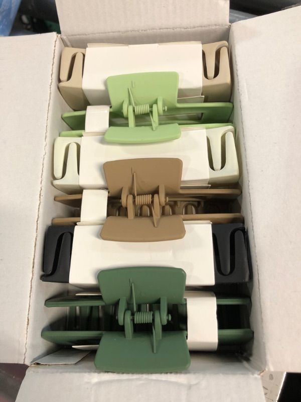 Photo 2 of **NONREFUNDABLE 2 PACK BUNDLE**
4.1 Inch Square Hair Clip Set of 6, (Beige, Brown, White, Black, Lime Green, Dark Green)