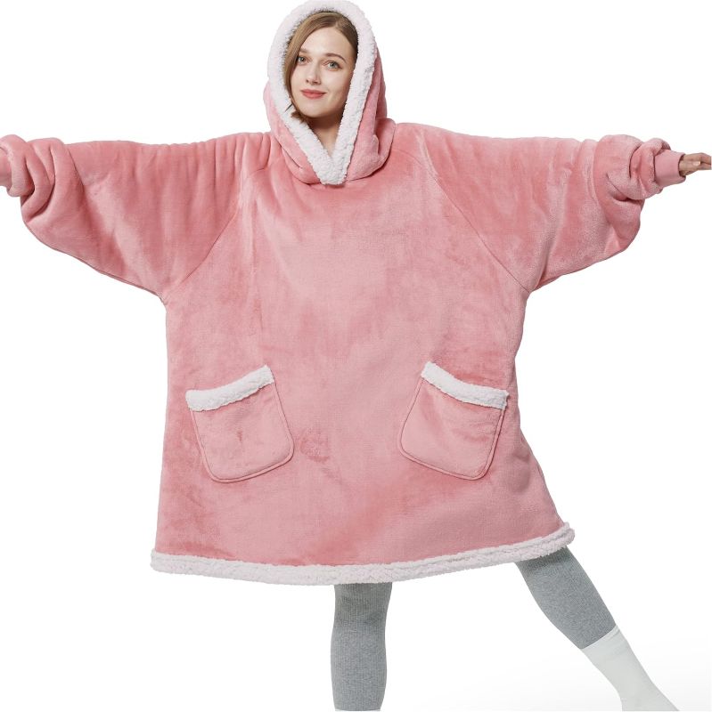 Photo 1 of Bedsure Wearable Blanket Hoodie with Sleeves -  (Small, Pink)
