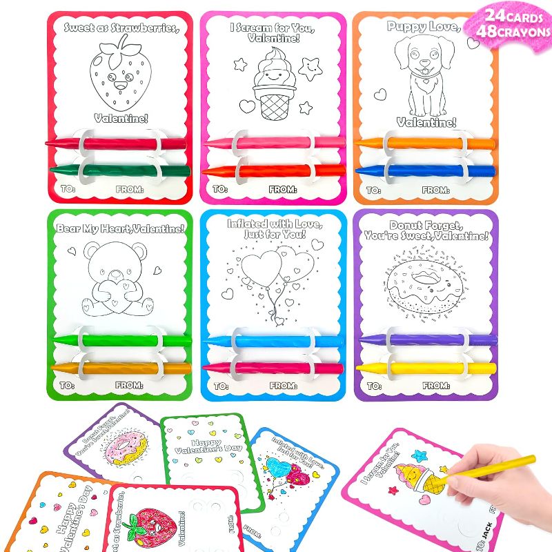 Photo 1 of **NONREFUNDABLE 2 PACK BUNDLE**
Valentines Day Gifts Cards for Kids Classroom, 48 Mess Free Crayons with 24 Valentines Class Exchange Cards for Toddlers