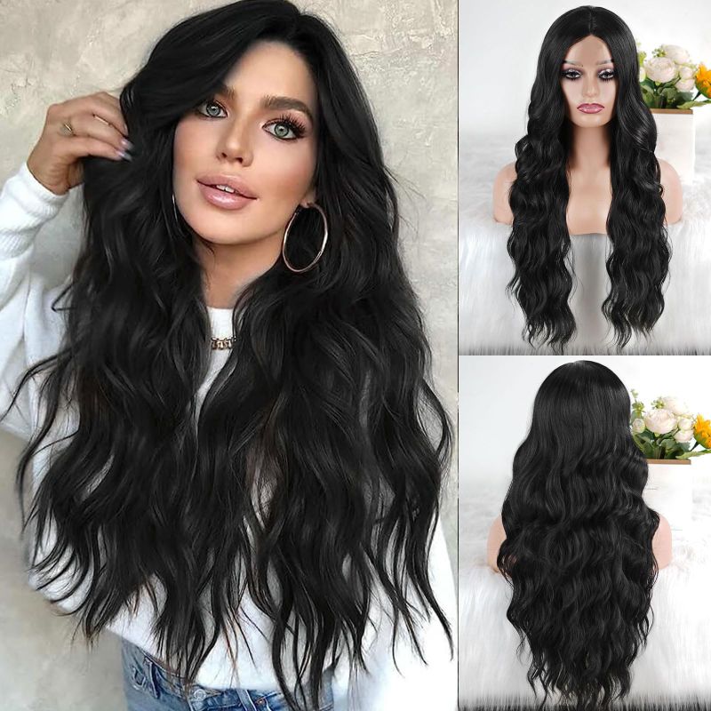 Photo 1 of Long Black Wavy Wigs, 26Inch, Black