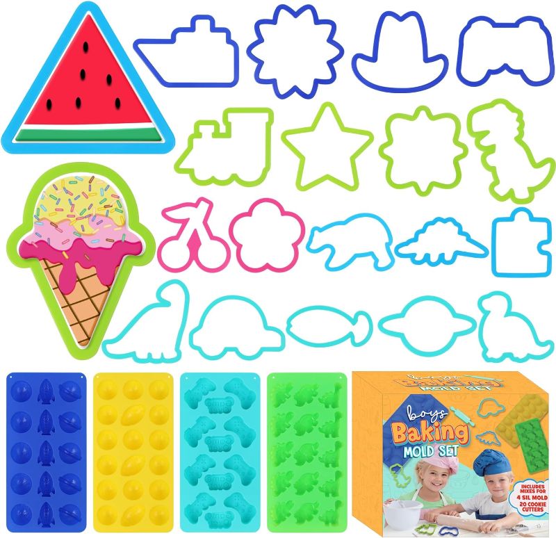 Photo 1 of Boy Silicone Baking Mold Cookie Cutter Set,20 Pcs Game Machine Dinosaur Theme Plastic Cookie Cutter For Kitchen Baking Halloween Christmas Party Cookie Cutters