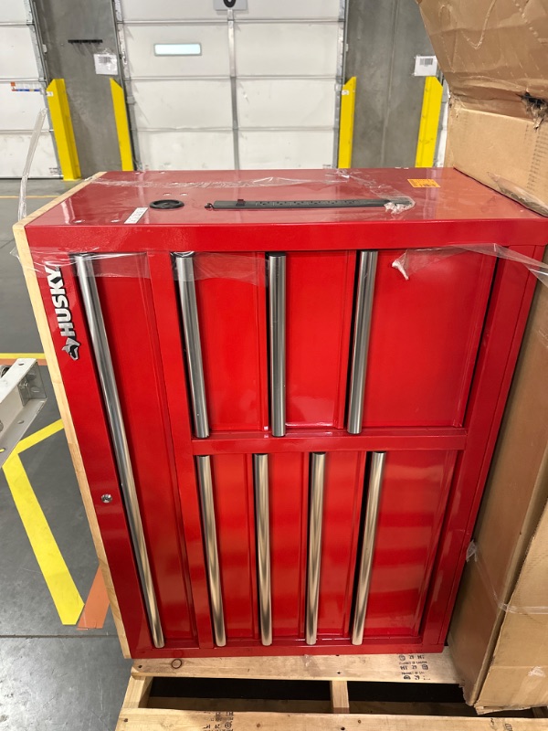 Photo 1 of 9 Drawer Heavy Duty Rolling Tool Chest with Wood Top Workbench, Ball Bearing Slides and Locking System, Tool Storage Cart with Casters and Handles, Suitable for Warehouse, Workshop, Repair Shop Red 9 Drawers Wooden Top Red