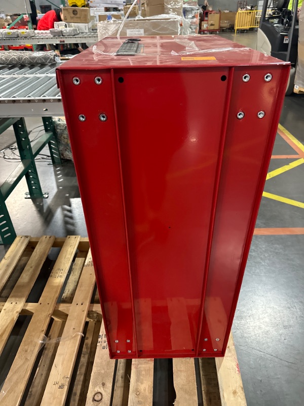 Photo 1 of 9 Drawer Heavy Duty Rolling Tool Chest with Wood Top Workbench, Ball Bearing Slides and Locking System, Tool Storage Cart with Casters and Handles, Suitable for Warehouse, Workshop, Repair Shop Red 9 Drawers Wooden Top Red