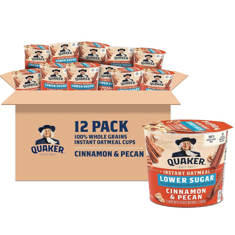 Photo 1 of **NON REFUNDABLE FOOD**(BB: May 01, 2024)
Quaker Instant Oatmeal Express Cups 50% Less Sugar, Cinnamon Pecan, 1.41 Ounce (Pack of 12)
