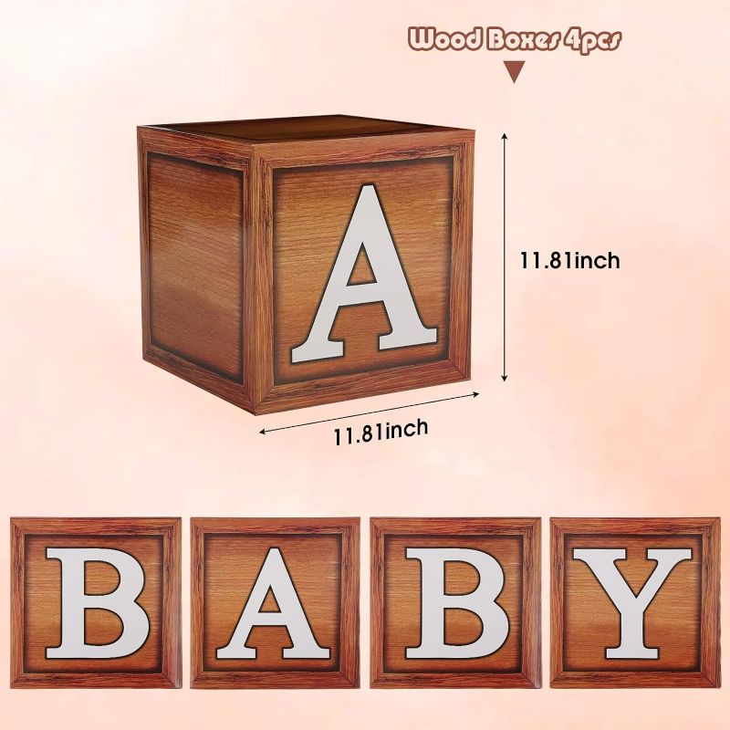 Photo 3 of (NON-REFUNDABLE) Baby Boxes with Letters for Baby Shower, Baby Shower Decorations with 4 Balloon Boxes for Gender Reveal Baby Shower Decorations(Wood)