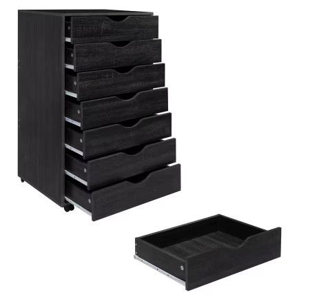 Photo 1 of 7-Drawer Distressed Black 34.2 in. H x 15.7 in. W x 18.8 in. D Wood Vertical File Cabinet
