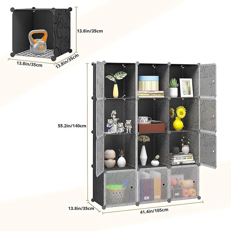 Photo 3 of (READ FULL POST) MAGINELS 12 Cube Storage Organizer,Portable Plastic Storage Cabinet,Closet.Stackable Cubby Shelf for Clothes,Toy,Bag. Suitable for Bedroom,Studyroom,Closet Organization,Black(14×14 inch)