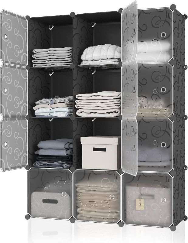 Photo 1 of (READ FULL POST) MAGINELS 12 Cube Storage Organizer,Portable Plastic Storage Cabinet,Closet.Stackable Cubby Shelf for Clothes,Toy,Bag. Suitable for Bedroom,Studyroom,Closet Organization,Black(14×14 inch)