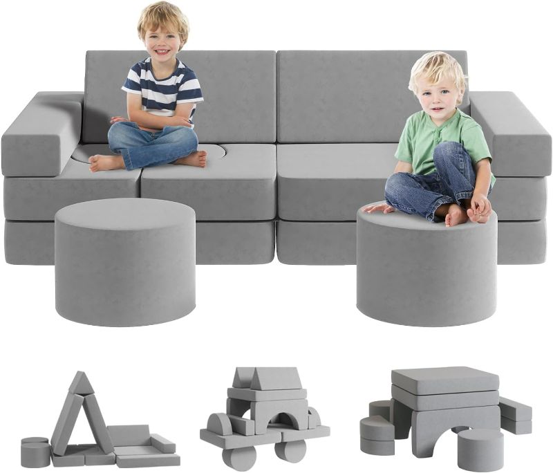 Photo 1 of (NON-REFUNDABLE) Kids Couch 14PCS Modular Play Couch for Toddler Kids Playroom/Bedroom, Foam Kids Sofa Play Set Boost Creativing Playing Sleeping Reading for Boys Girls Teens (Grey)
