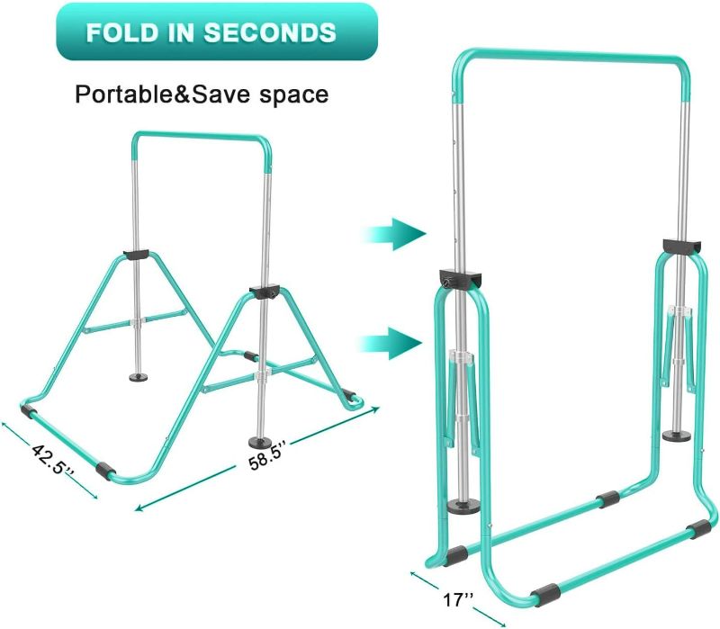 Photo 3 of ***USED - LIKELY MISSING PARTS - UNABLE TO VERIFY FUNCTIONALITY - SEE PICTURES FOR DIMENSIONS***
Gymnastic Bars for Kids with Adjustable Height, Folding Gymnastic Training Kip Bar, Junior Expandable Horizontal Monkey Bar for Home